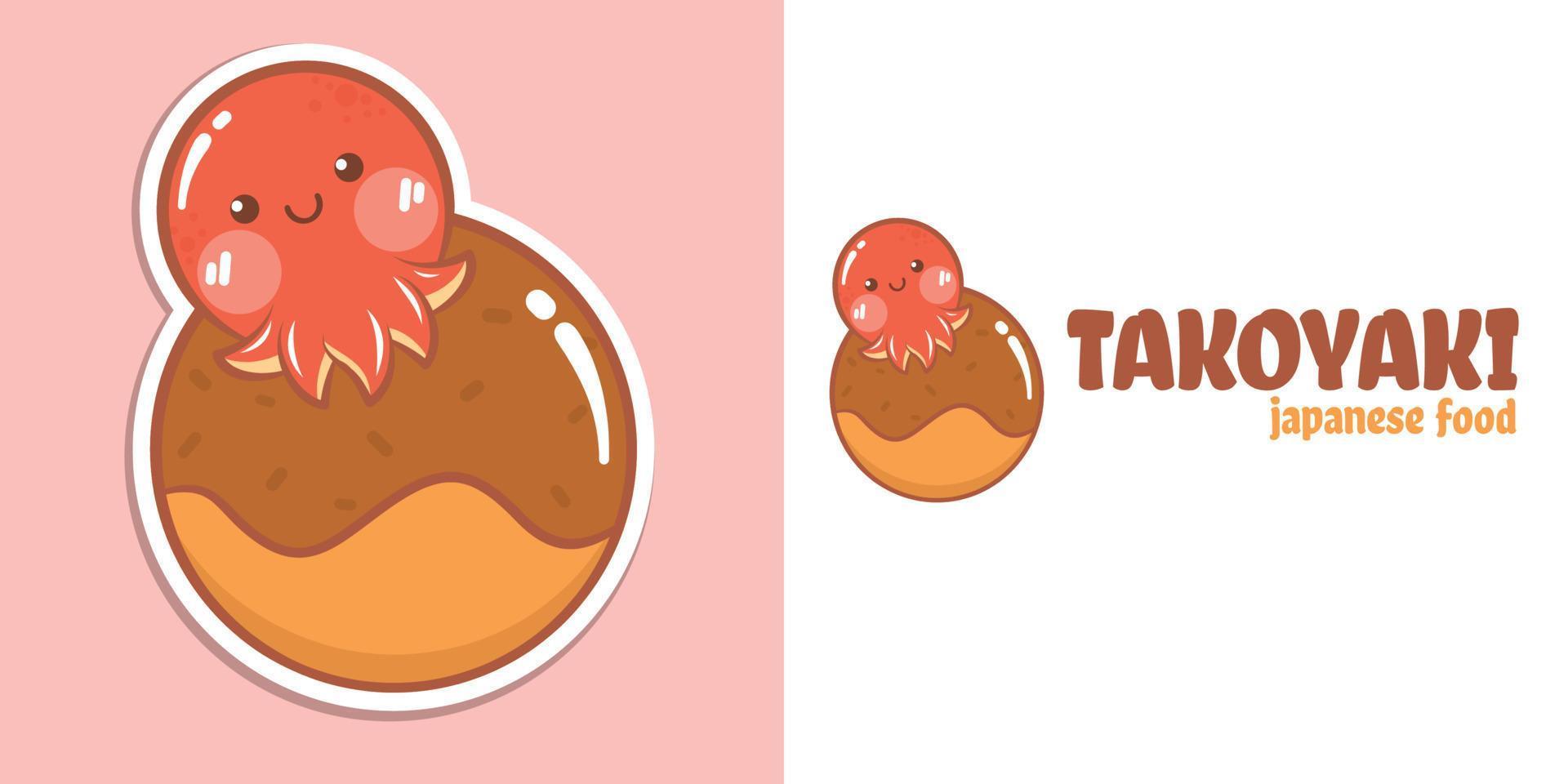 A cute octopus cartoon character takoyaki logo and mascot illustration vector