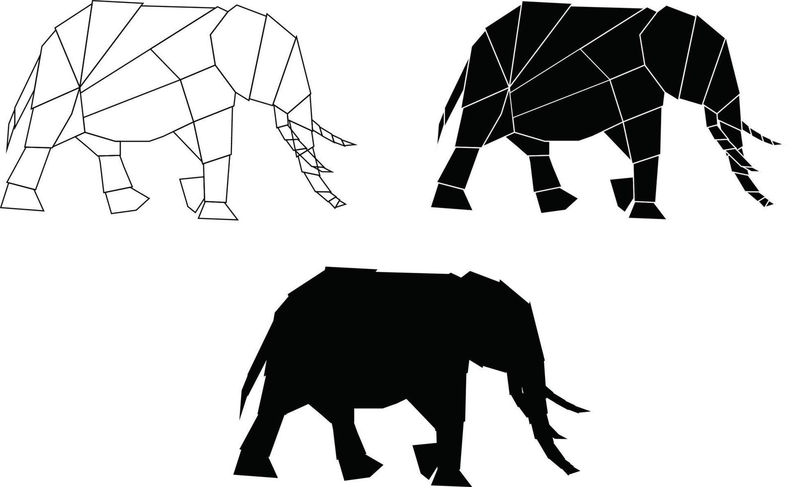 Elephant logo set. Elephant geometric lines silhouette isolated on white background. Vintage vector design element illustration set