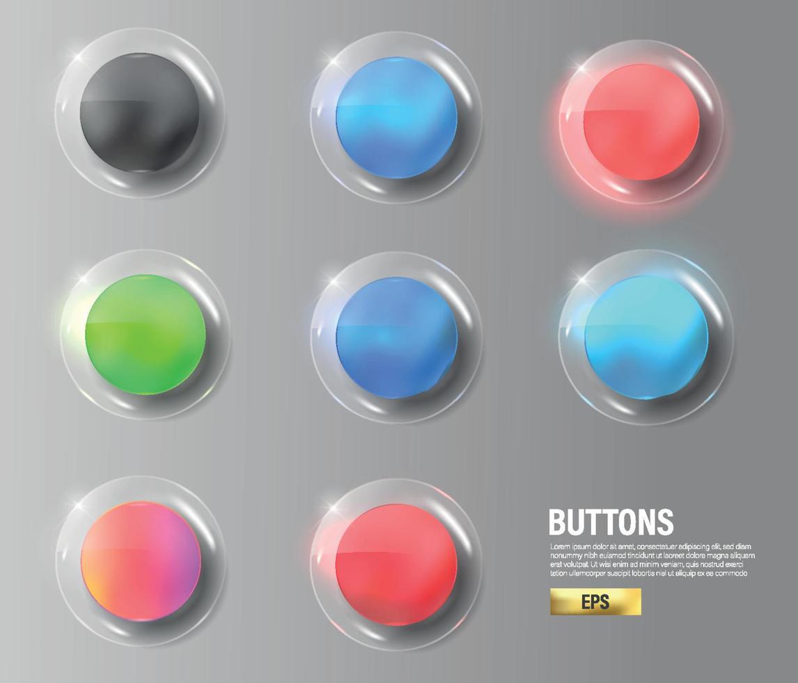 Buttons color set collection steel on background color black vector