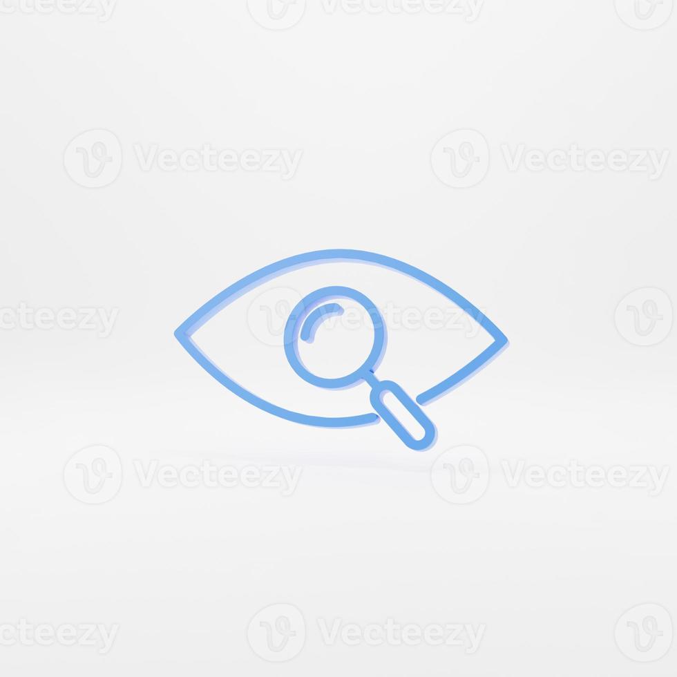 cartoon style eye and magnifying glass isolated on white background. 3d rendering photo