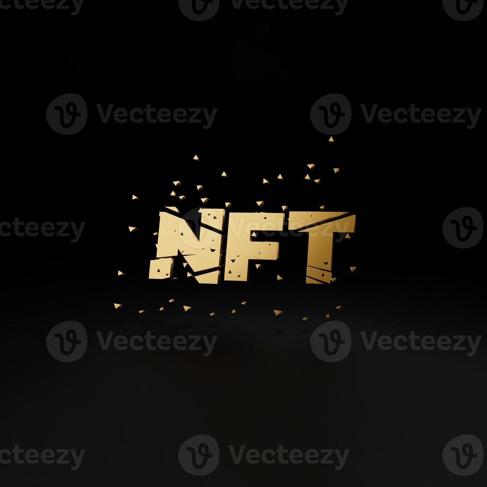 NFT nonfungible tokens concept on dark background - NFT word on abstract technology surface. 3d rendering photo