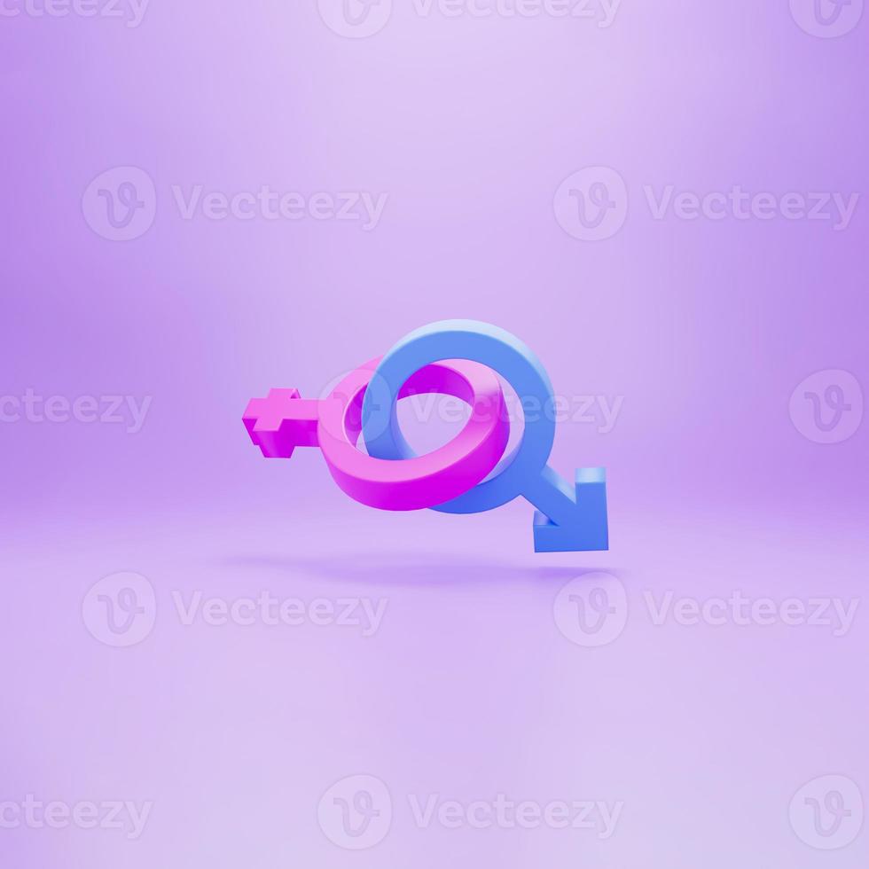 Render 3D de símbolos de género masculino y femenino aislados sobre fondo rosa. foto