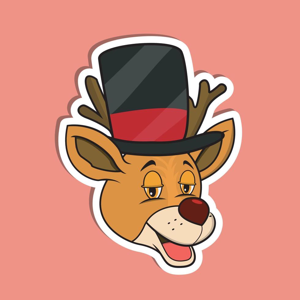 Animal Face Sticker With Deer Wearing Circus Hat. Character Design. vector