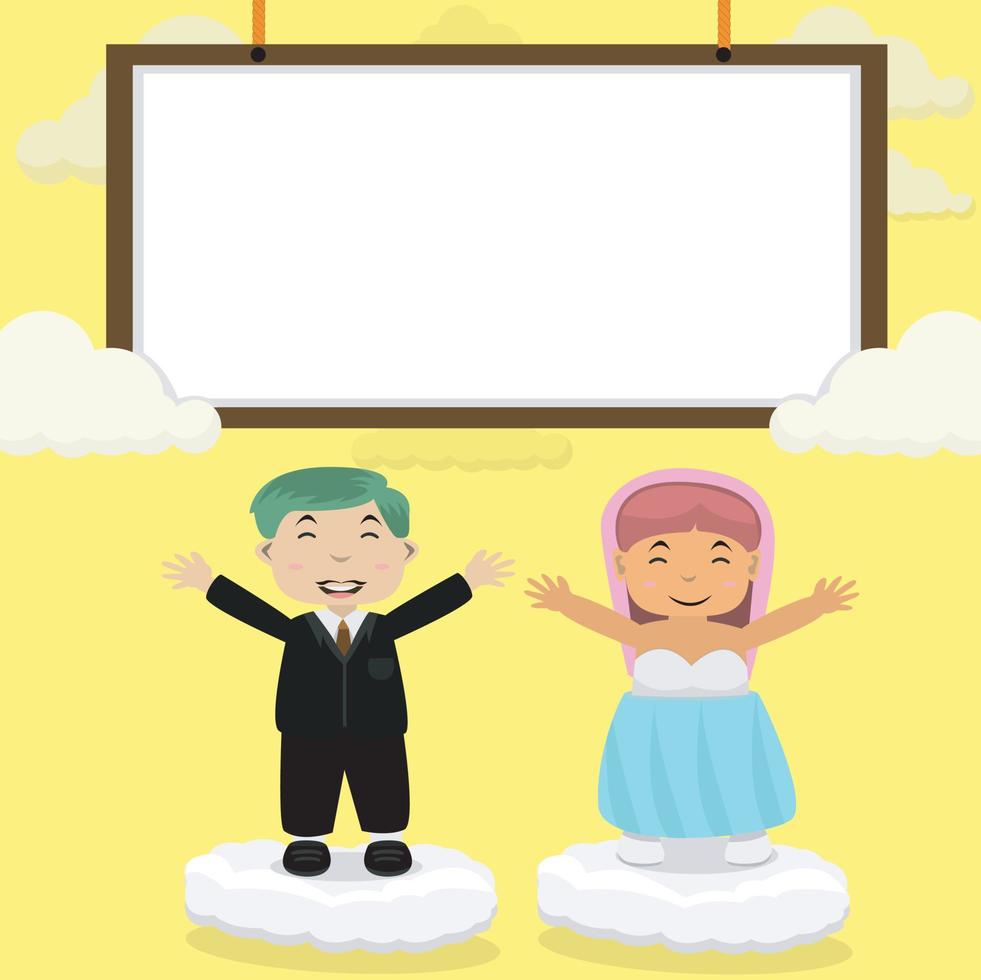 Couple Wedding Template, White Board, Sky and Yellow Color Background. vector