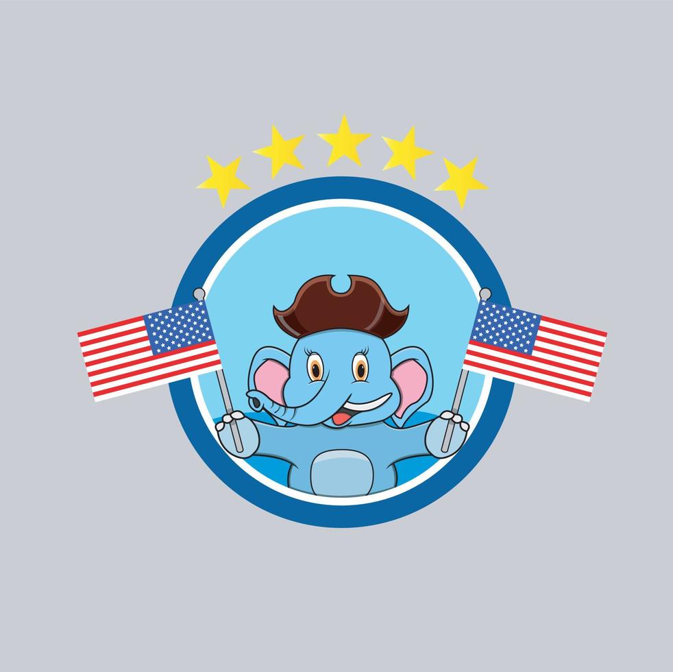 Happy Columbus Day America With Cute Elephant And Bring Flags vector