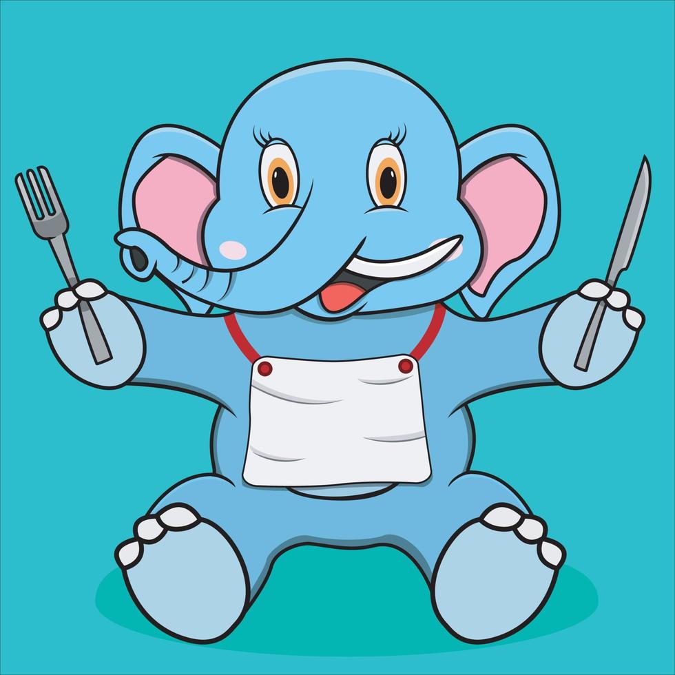 Character Elephant Ready For Eat vector