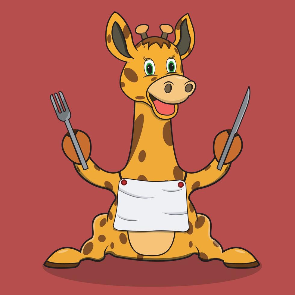 Character Giraffe Ready For Eat vector