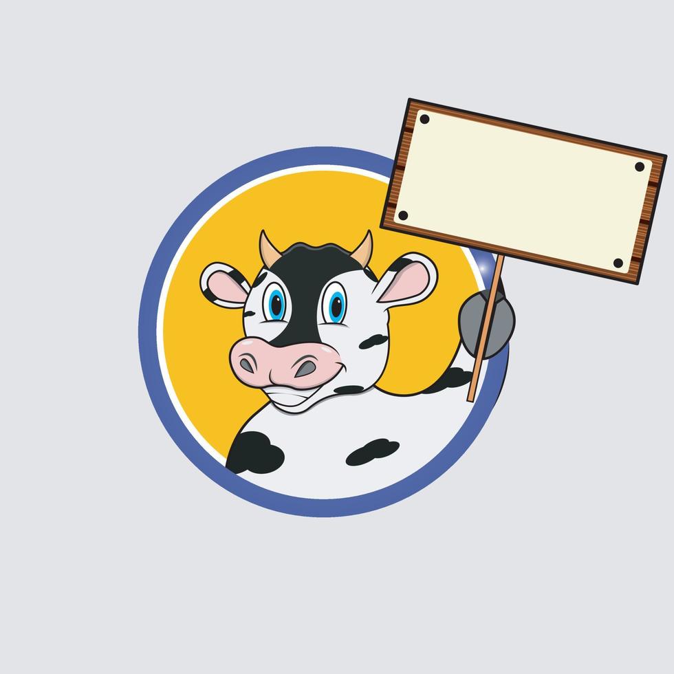 Cow Head Circle Label With Bring Blank Wood Sign vector