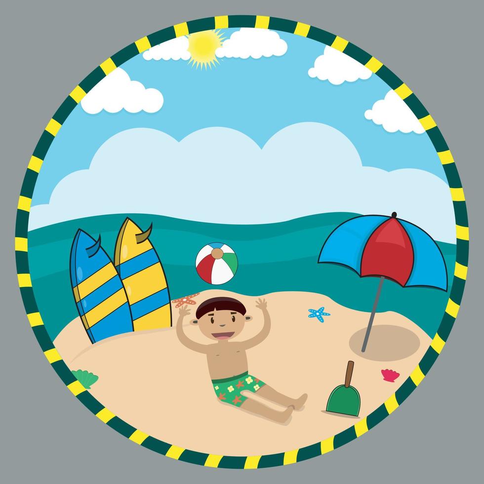 Vector Illustration of Children Play Ball On Beach