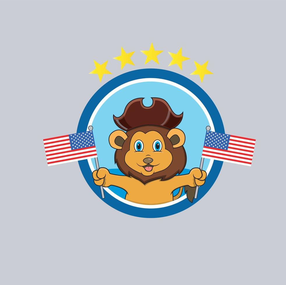 Happy Columbus Day America With Cute Lion And Bring Flags vector