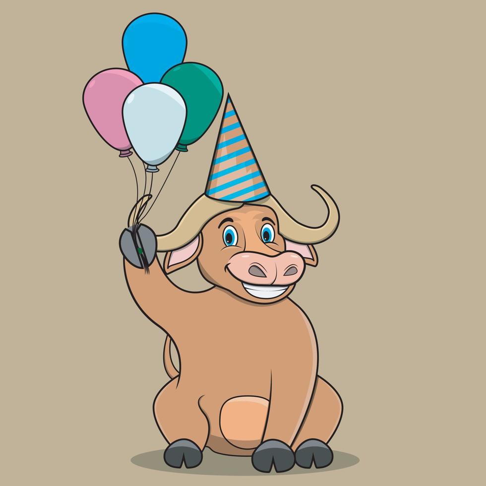 Character Bufallo Bring Balloons Ready For Party vector