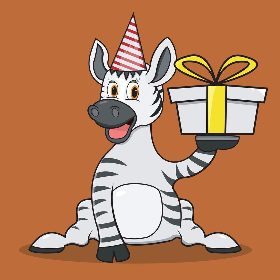 Character Zebra With Big White Gift vector