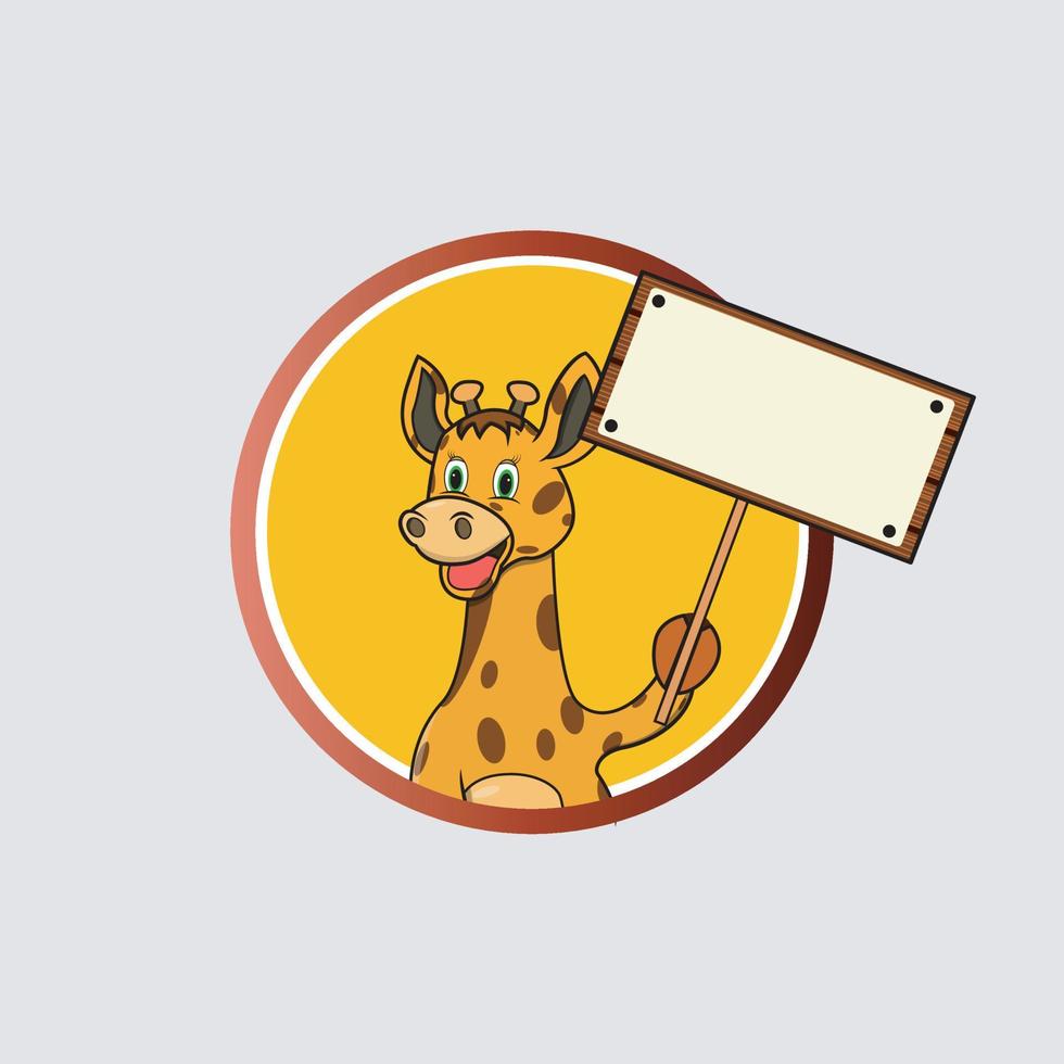 Giraffe Head Circle Label Bring Blank White Sign Wood vector