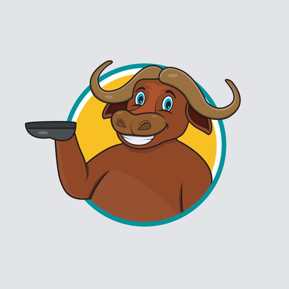 Buffalo Head Circle Label With Funny Smile Expression vector