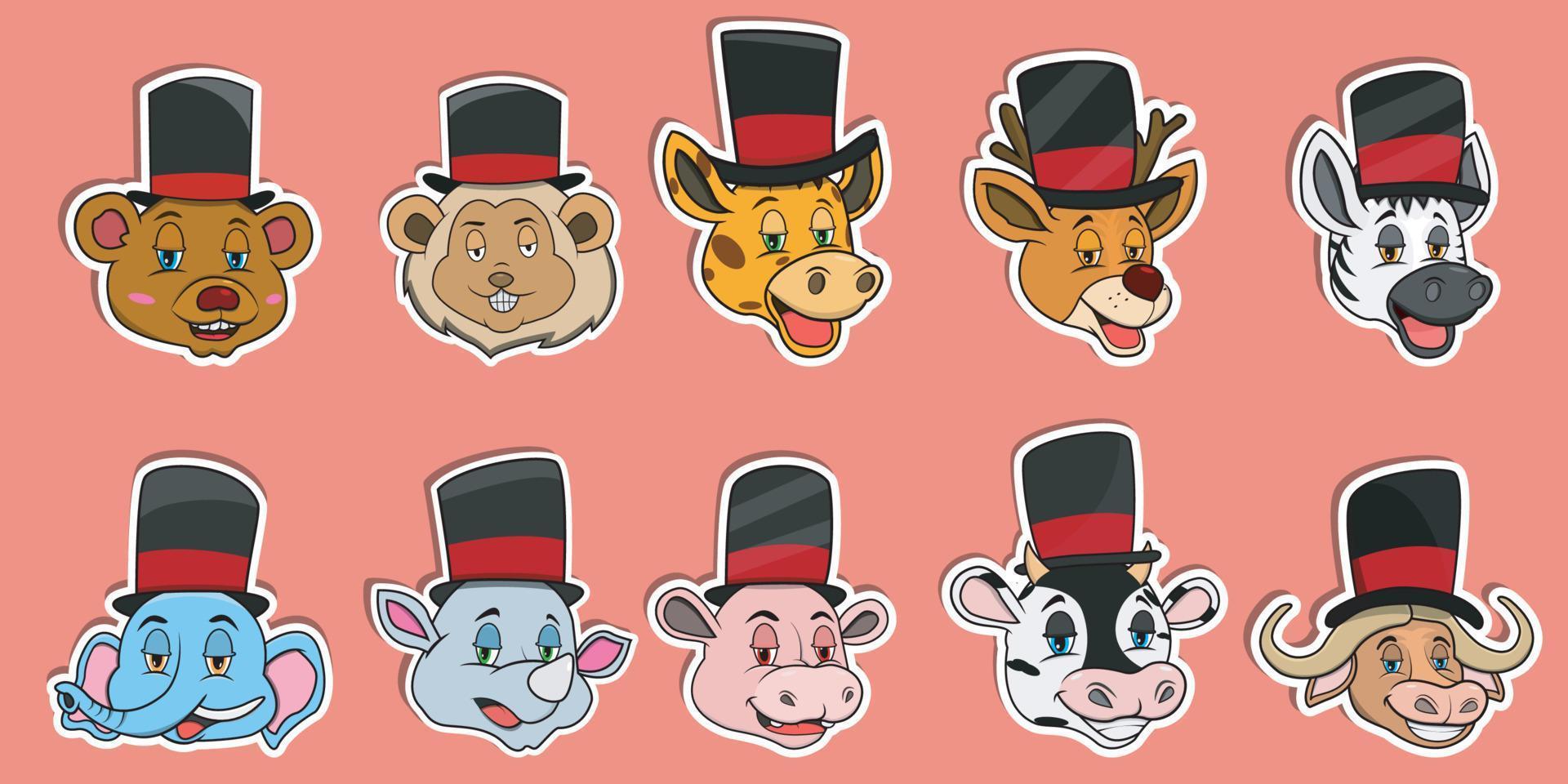 Head Animal Sticker Set. For Logo, Sticker and Magician Theme. vector