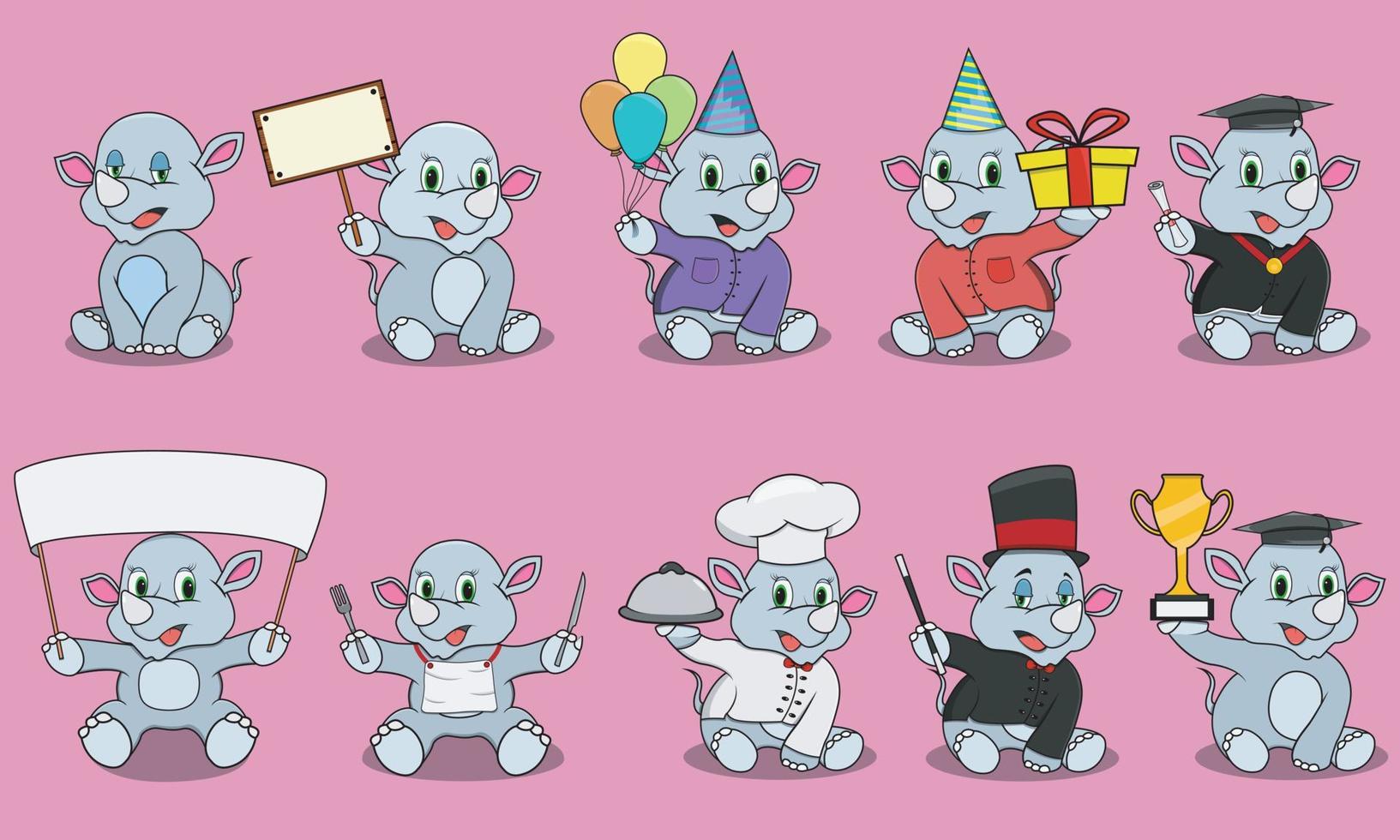 Ten Potition Character Rhinoceros for Illustration vector