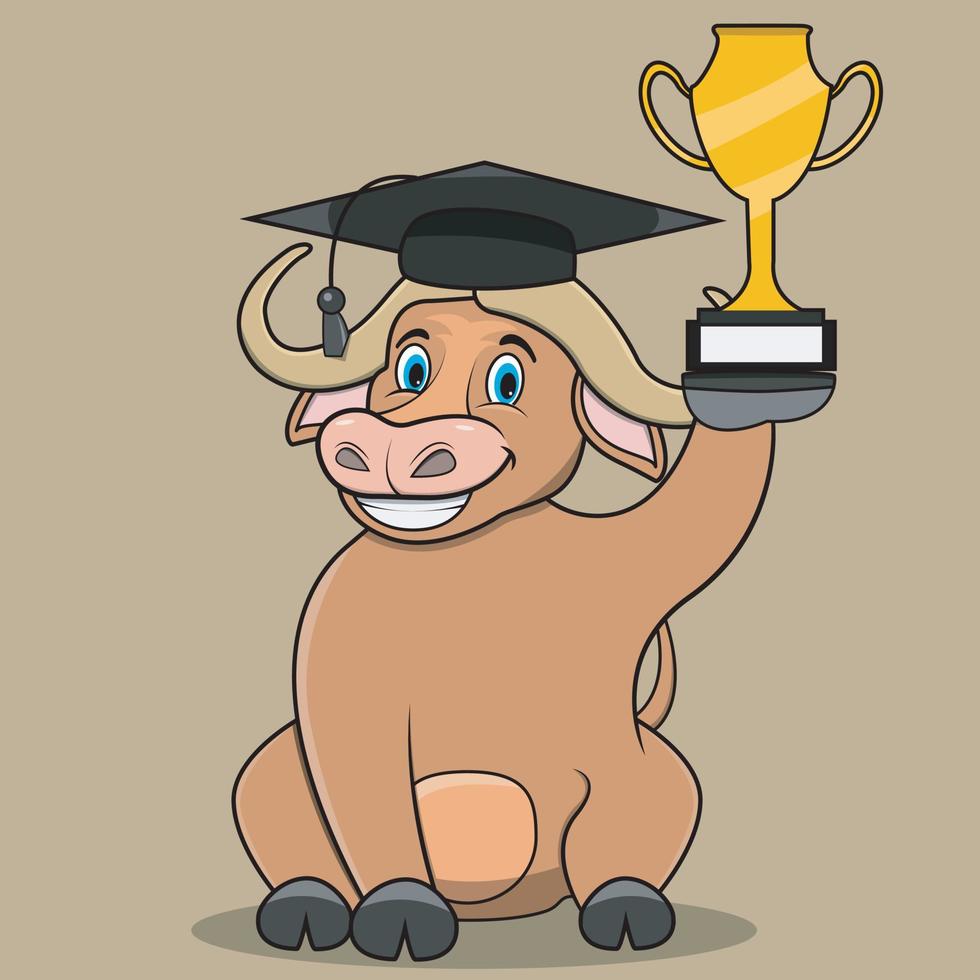 Character Bufallo Bring Trophy and Graduate vector