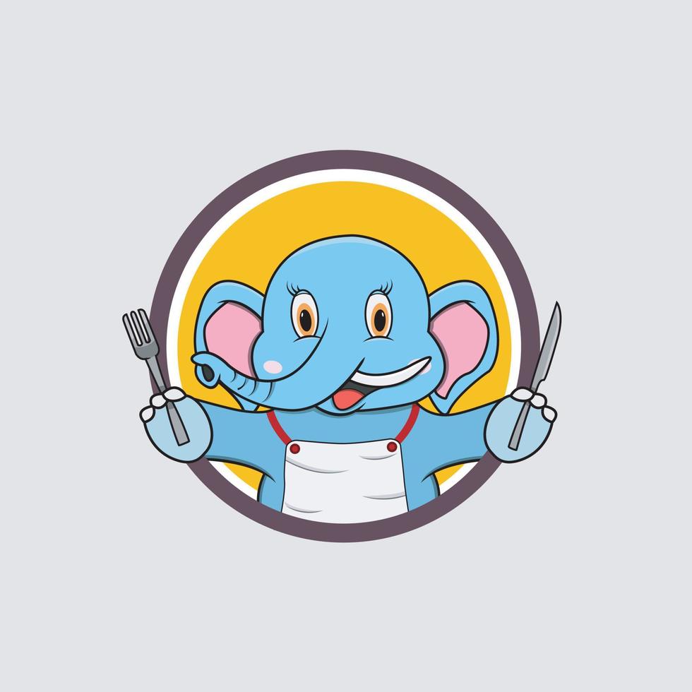 Elephant Head Circle Label Bring Fork and Knife vector