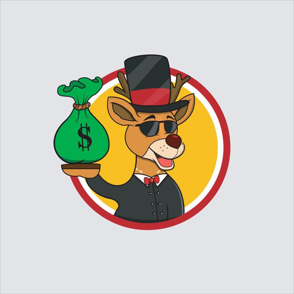 Rich Cartoon Deer Head Circle Label With Bring Money vector