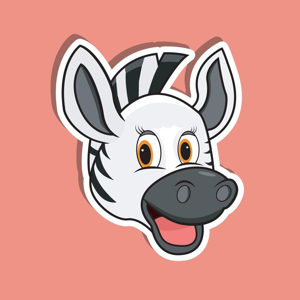 Animal Face Sticker With Zebra Character Design. vector