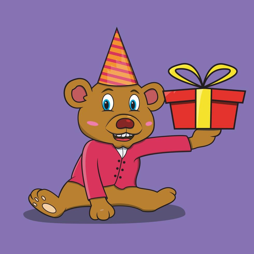 un personaje oso con un regalo rojo. vector