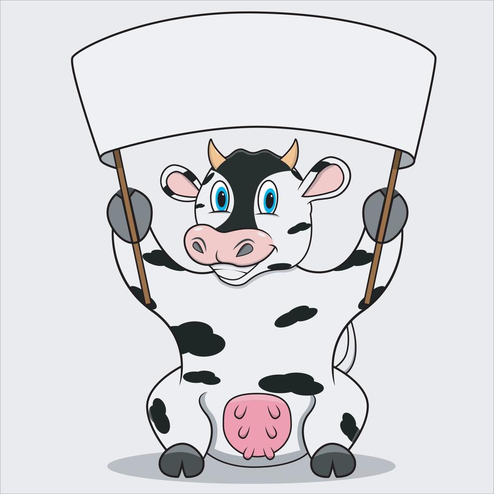 Character Cow With Blank White Banner vector