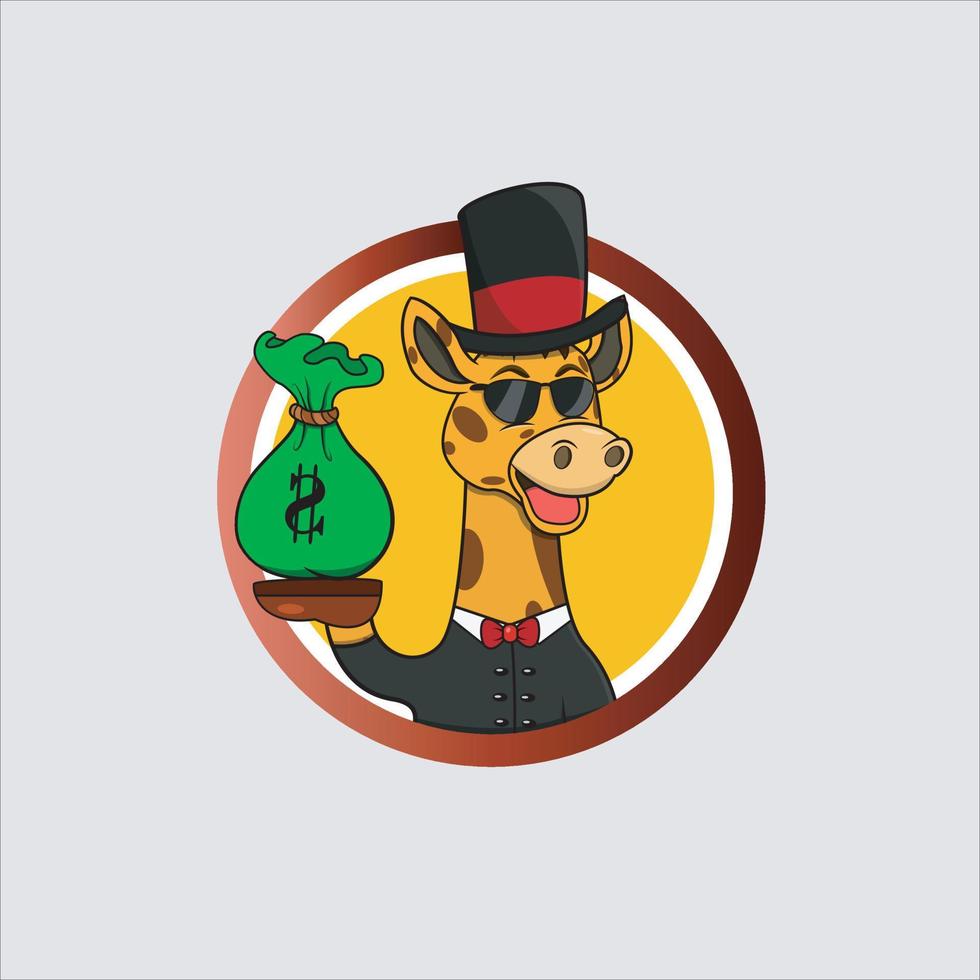 Rich Cartoon Giraffe Head Circle Label With Bring Money vector