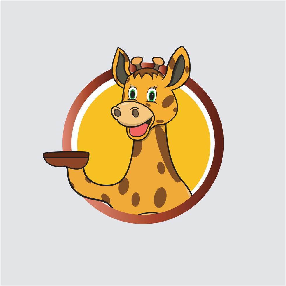 Etiqueta de círculo de cabeza de jirafa con expresión de sonrisa divertida vector