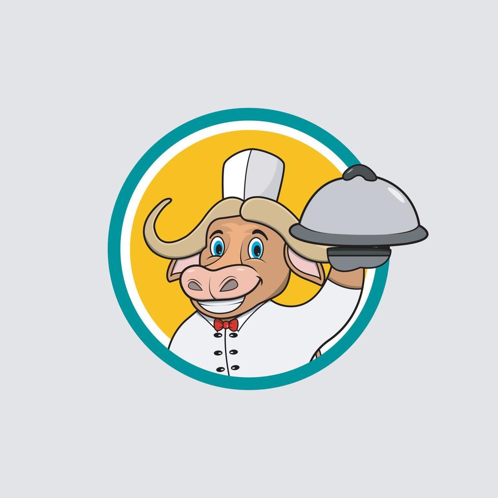 Buffalo Head Circle Label With Chef Custom and Bring Food vector