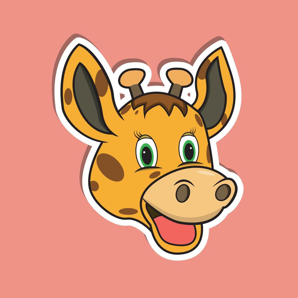 Animal Face Sticker With Giraffe Character Design. vector