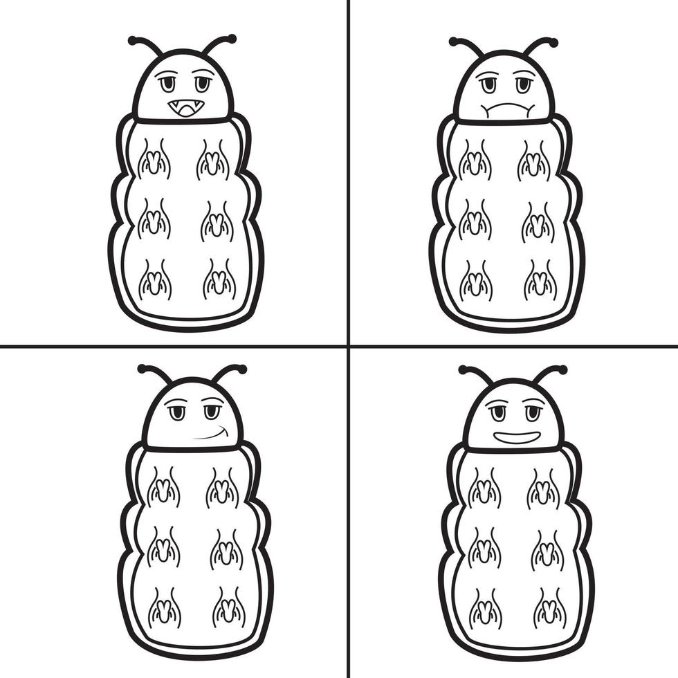 Vector Of Four Type Emotion Caterpillar, No Color and Only Line.