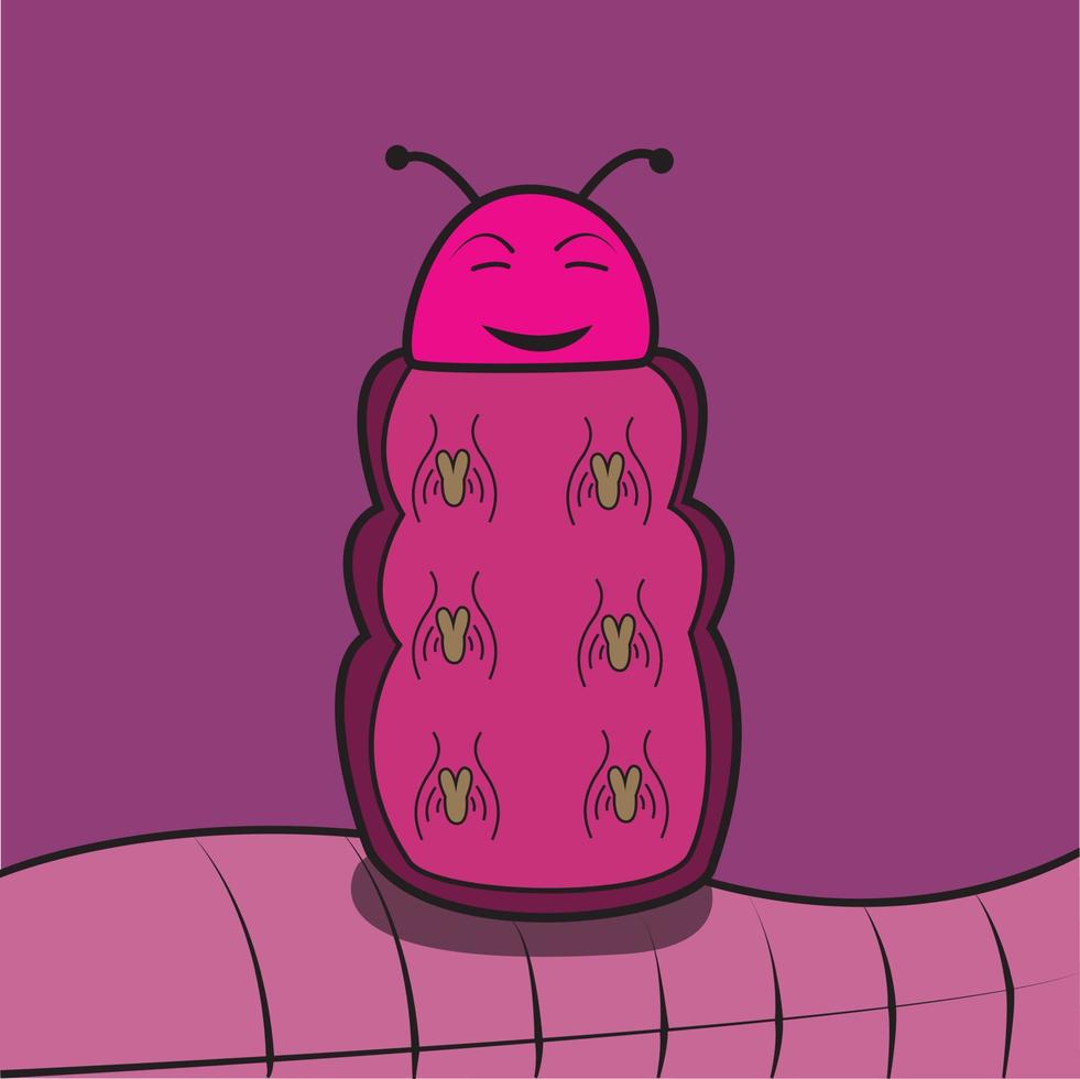 Vector Of Purple Smile Caterpillar on Purple Leaf and Purple Background.