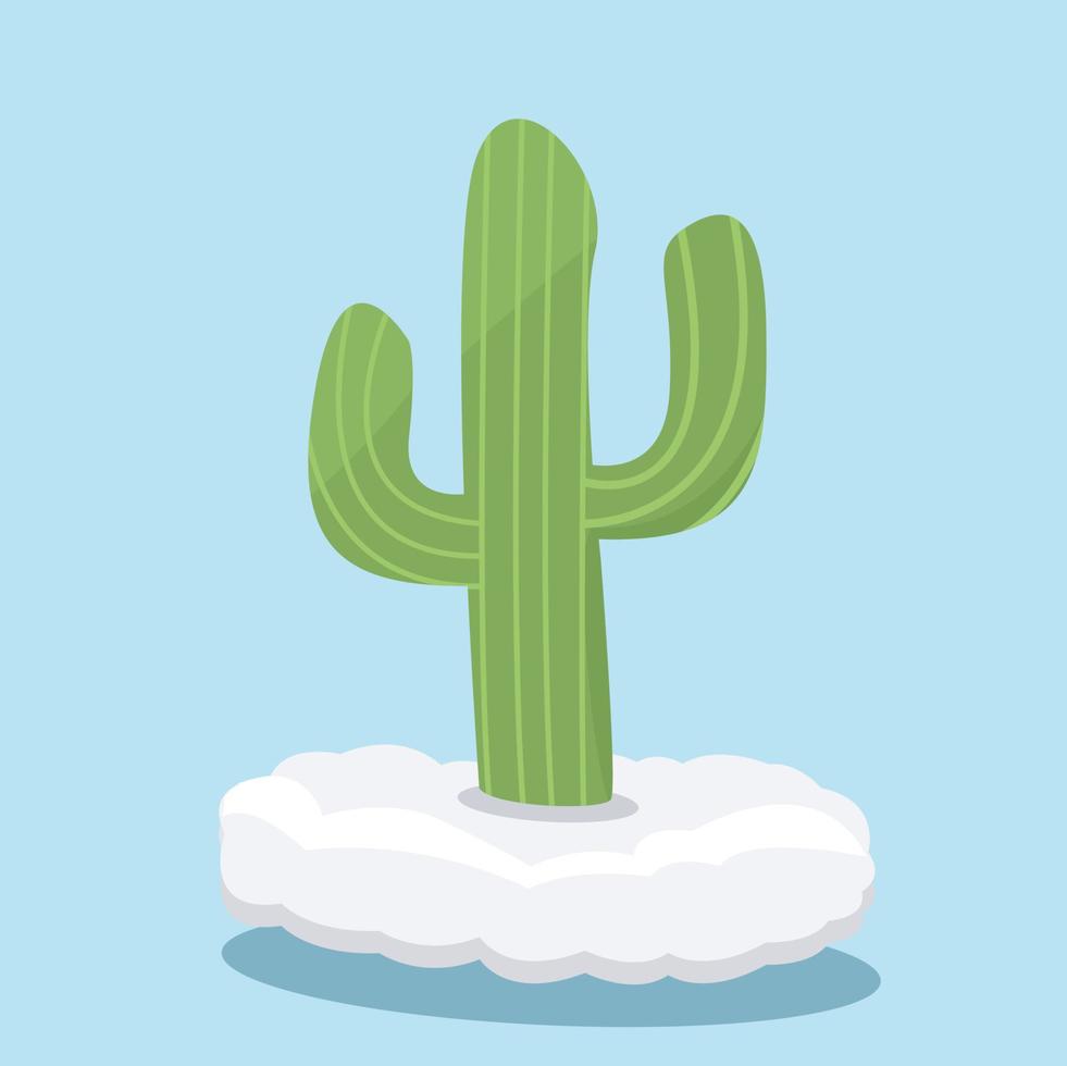 Icon Green Cactus on Cloud and Blue Color Background vector