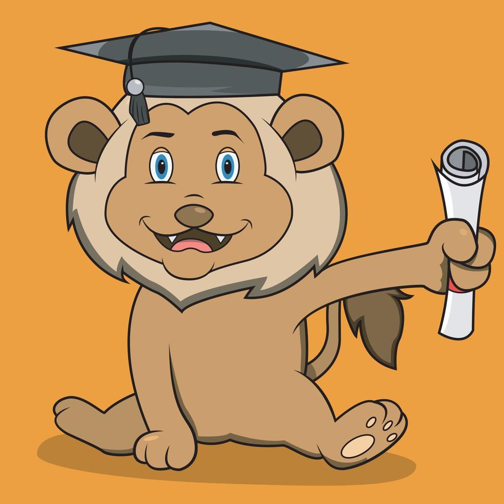 Character Lion For Celebrating Graduation, Orange Colors  Background vector