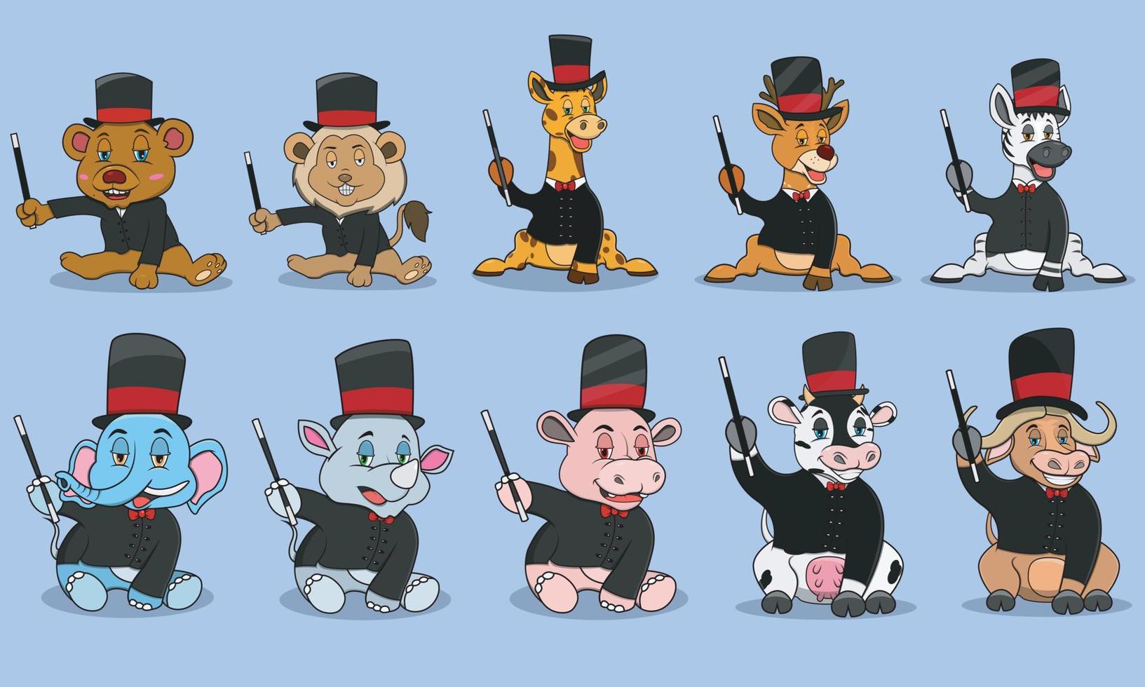 Ten Animals Character With Wear Magician Custom vector