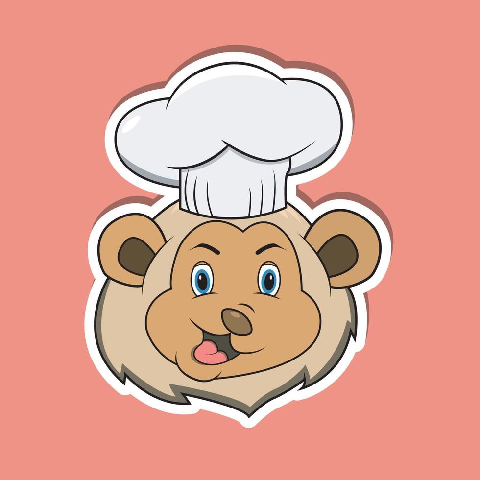 Animal Face Sticker With Lion Wearing Chef Hat. Character Design. vector