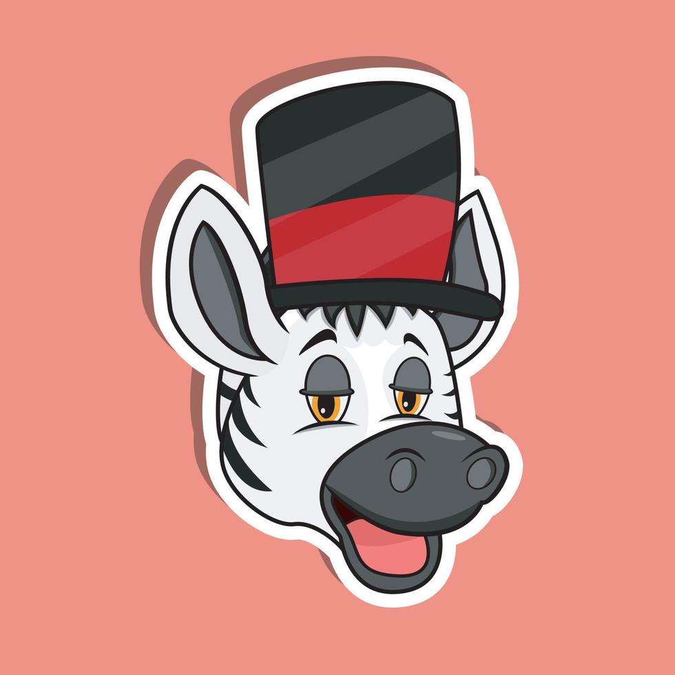 Pegatina de cara de animal con cebra con sombrero de circo. diseño de personaje vector