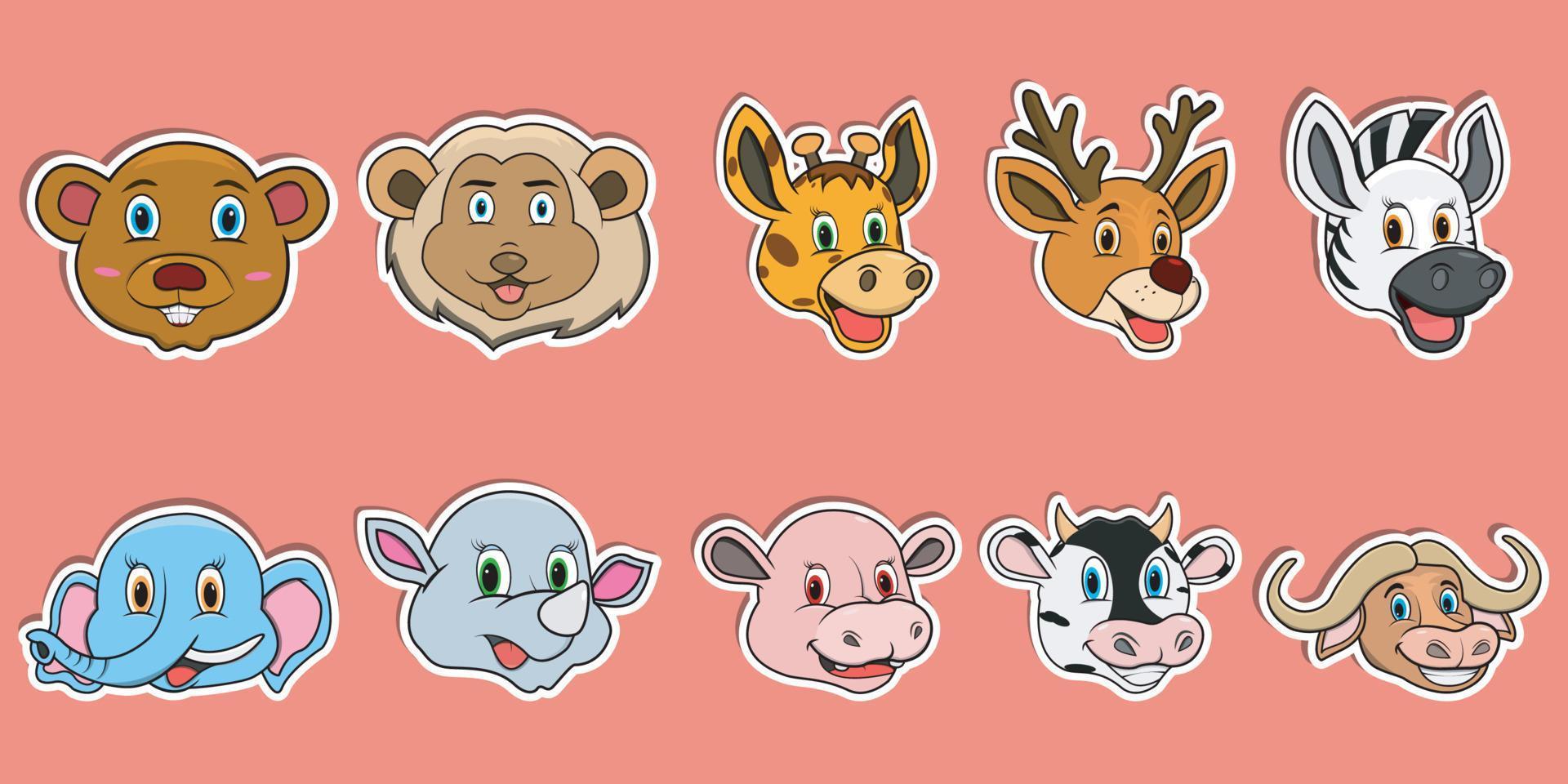 Head Animal Sticker Set. For Logo, label and Sticker. vector
