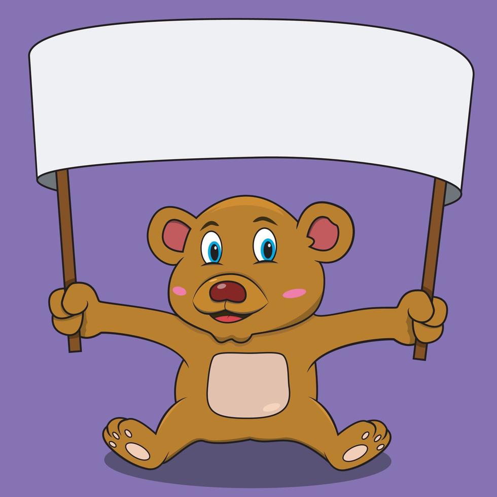 un personaje de oso con una gran pancarta en blanco vector