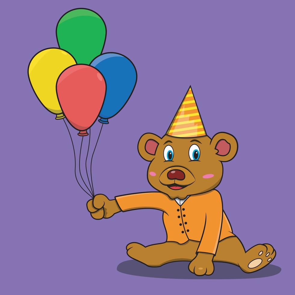 A Character Bear Bring Four Balloons vector