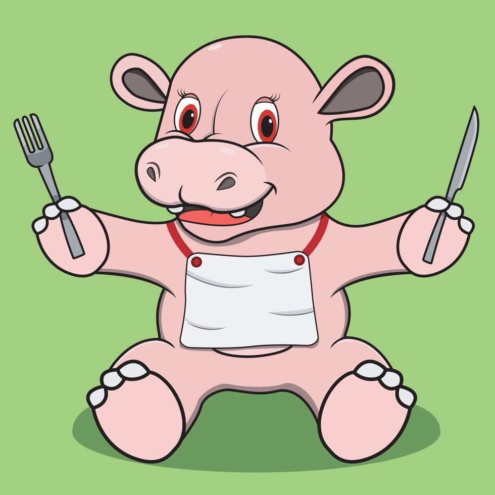 Character Hippopotamus With Ready For Eat Food vector