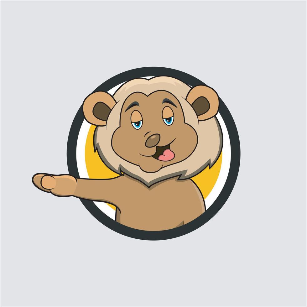 Lion Head Circle Label With Relax Smile Expression vector