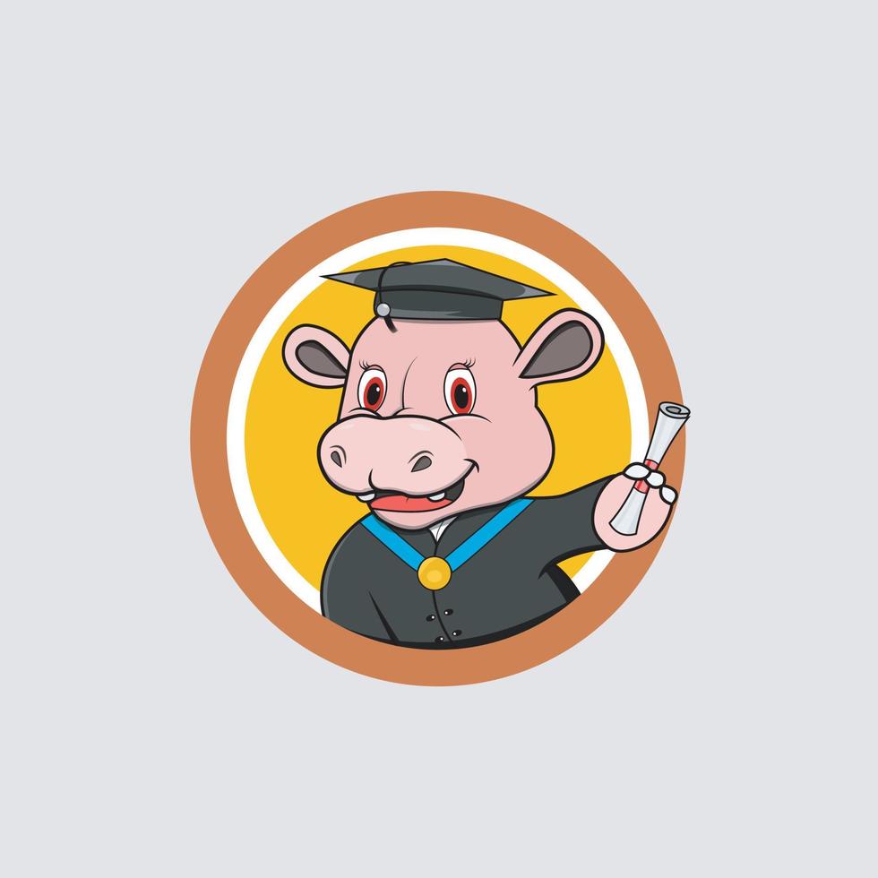 Cute Hippopotamus Head Graduate Circle Label vector