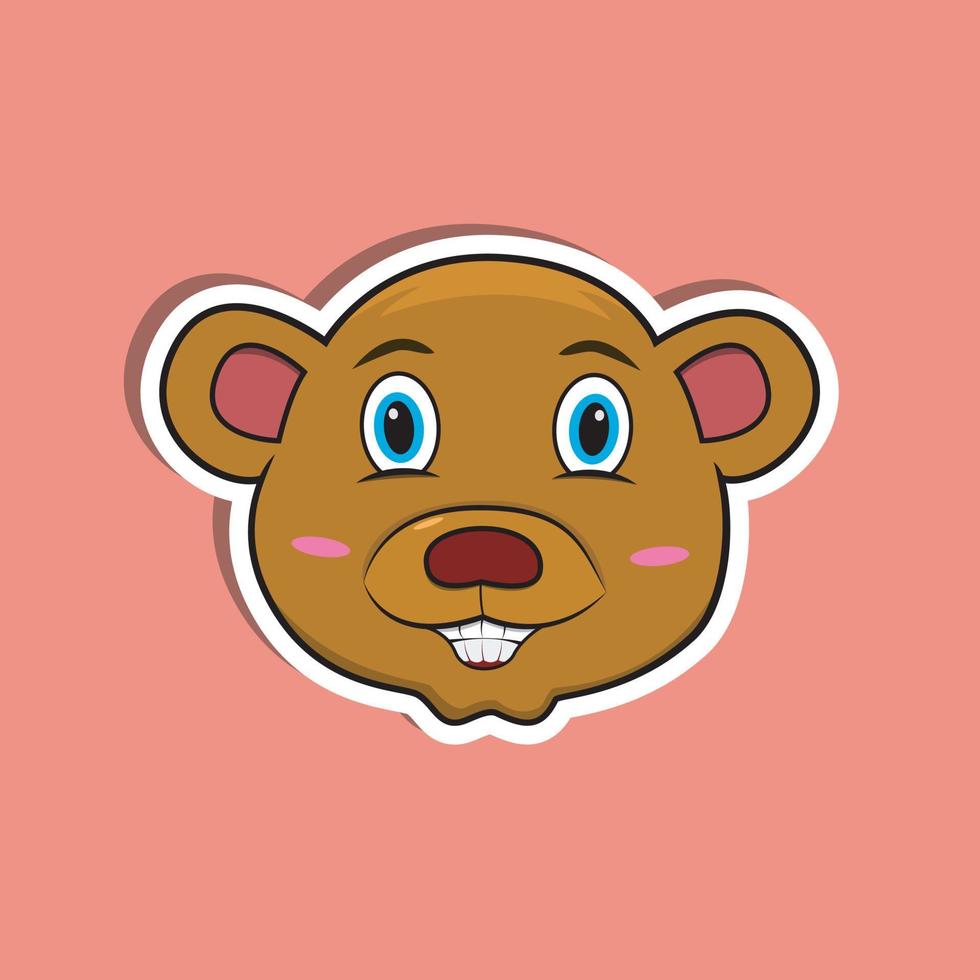 Animal Face Sticker With Bear Character Design. vector