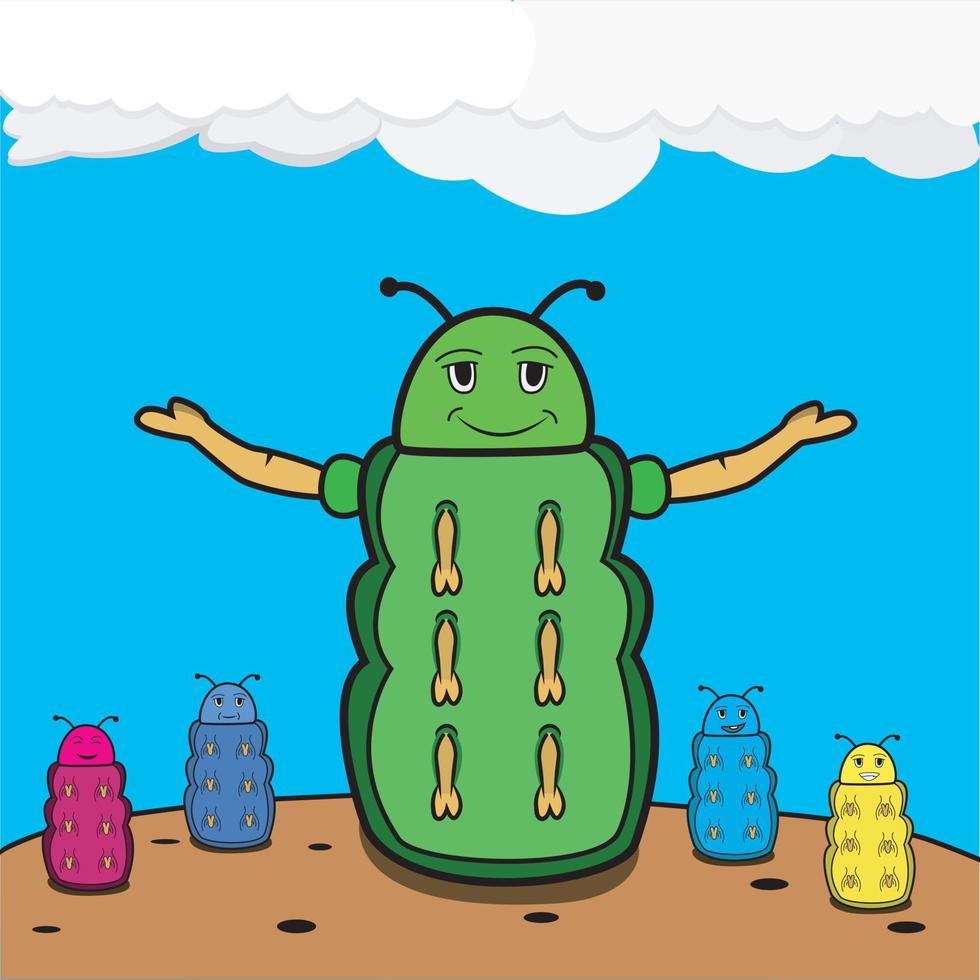 Vector Of Kids Day, Caterpillar with Kids and Earth Background.