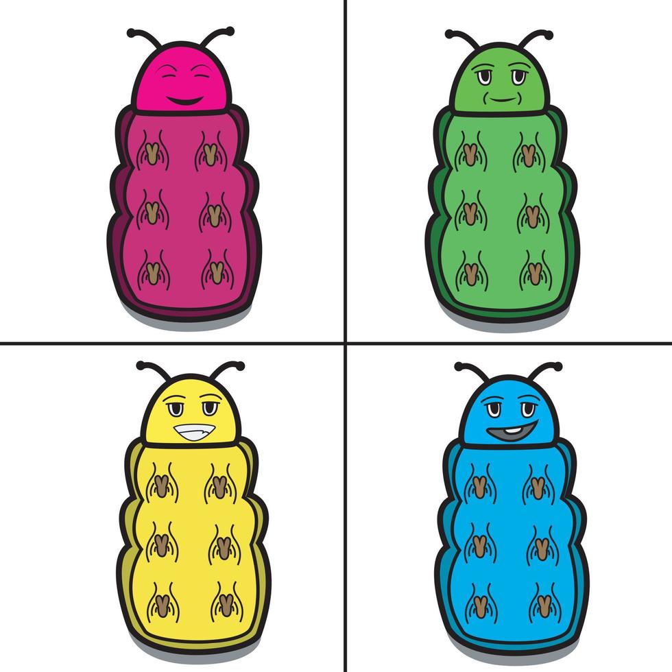 Vector Of Four Type Emotion Caterpillar and White Background.