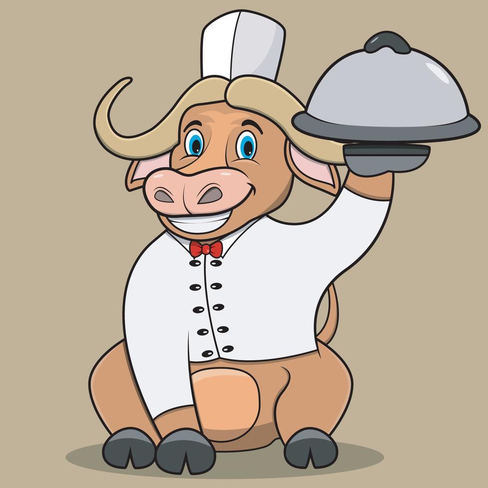 Character Bufallo Bring Food and Chef Custom vector