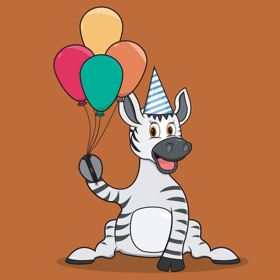 personaje cebra traer globos vector