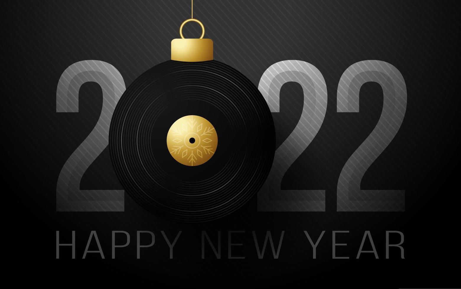 Disco de vinilo musical 2022 feliz año nuevo. tarjeta de felicitación de música con disco de vinilo bola de burbujas en el fondo de lujo. ilustración vectorial vector