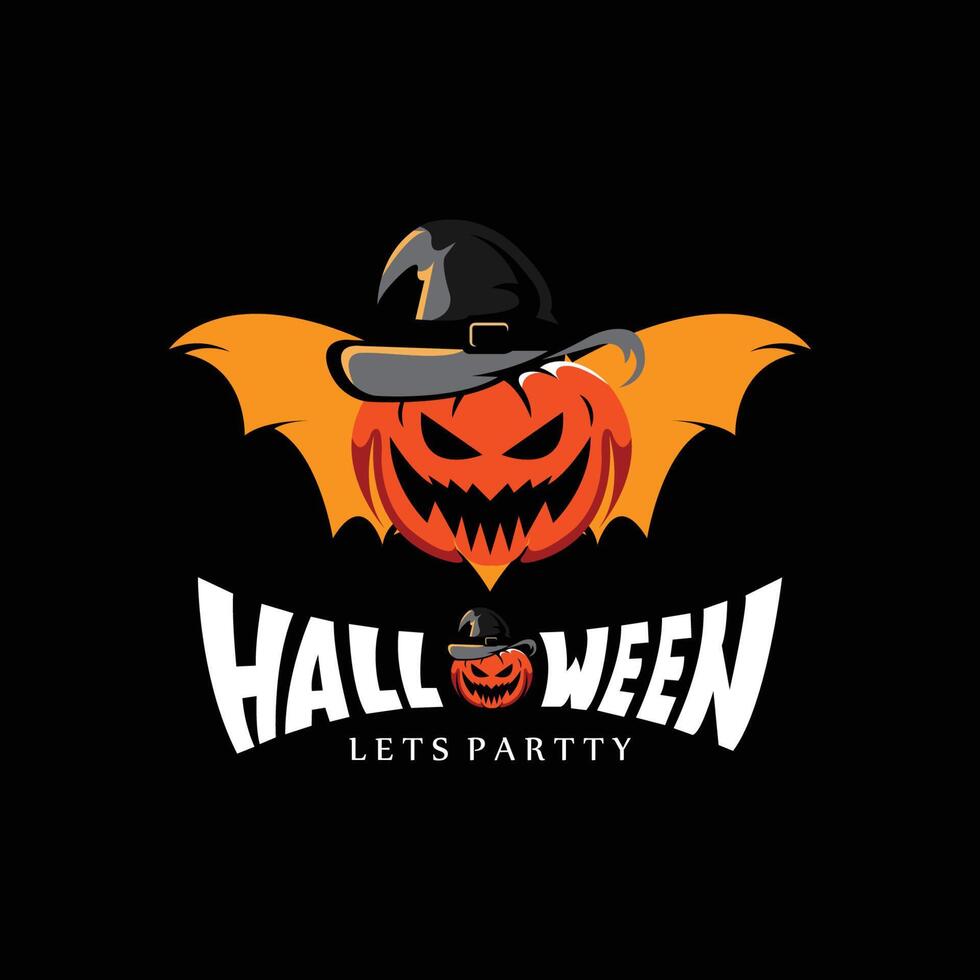 diseño de logotipo del día de halloween, fantasma vectorial, árbol, calabaza, araña, murciélago, tumba, mano, cartel aterrador de luna vector
